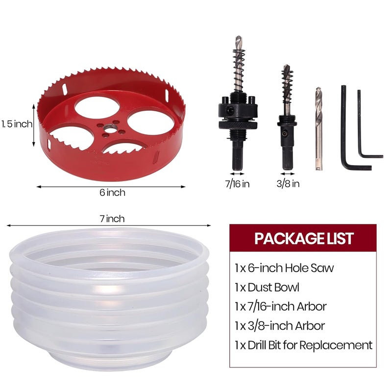 Nexigins 6-Inch Hole Saw for Recessed Lights and Can Lights - Bi-Metal 6in Hole Saw with Dust Bowl for 95% Dust Colletcion - Drill Hole Cutter Kit for Wood, Ceiling, Plastic and Metal - Image 3